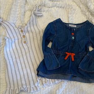 Striped Romper and Denim Dress Set